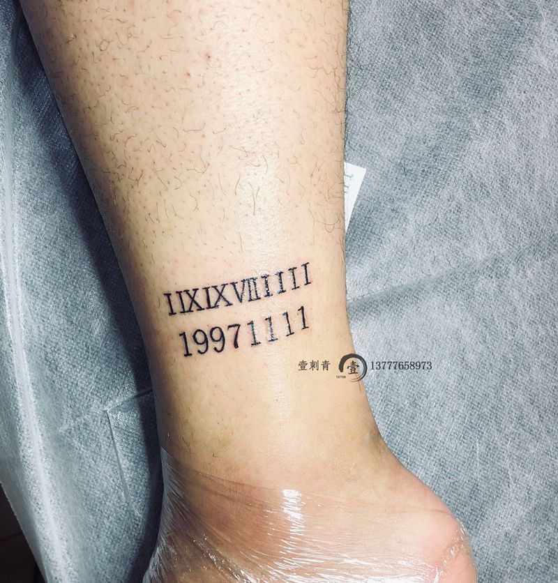 情侣罗马数字纹身图片_腿部纹身图案