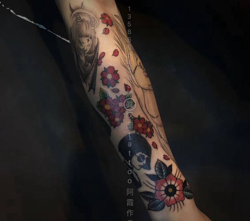 拼接花臂纹身图片_手臂纹身图案