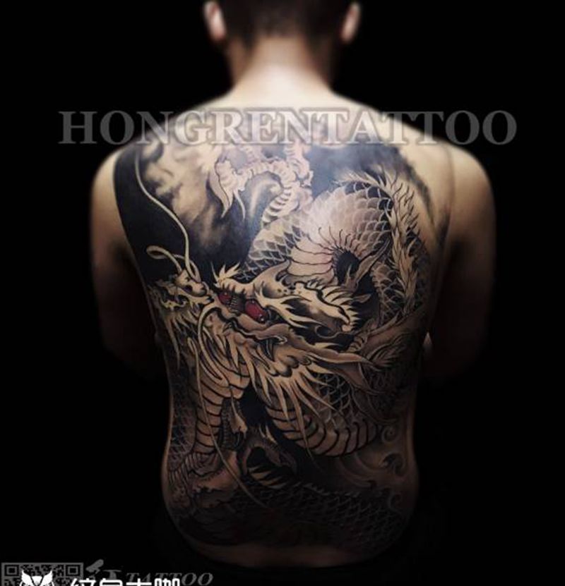 满背龙tattoo纹身图片_背部纹身图案