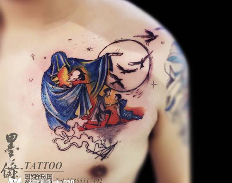胸部tattoo纹身图片_胸部纹身图案