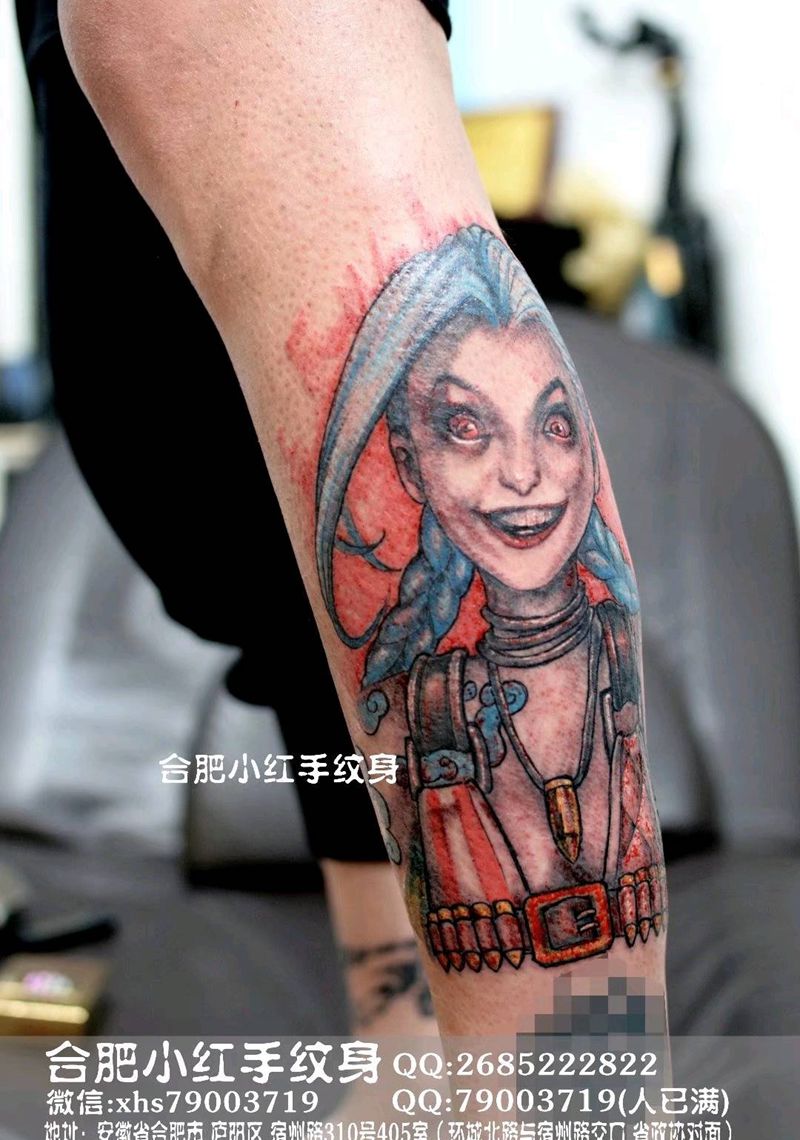 小腿金克丝纹身图片