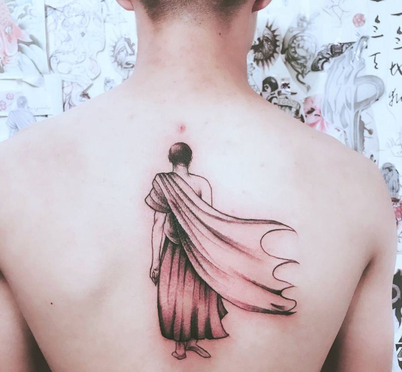 后背行僧纹身图片