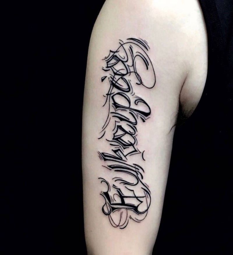 花体英文纹身图片_手臂手部Old SchoolNew School纹身图案