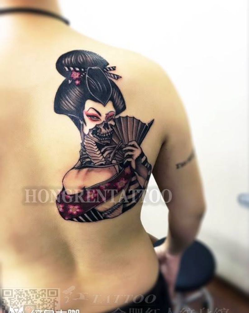 骷髅艺妓纹身图片