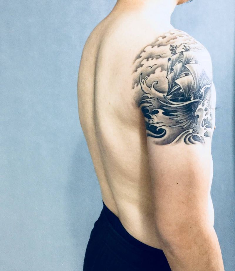 帆船纹身图片_手臂手部Old SchoolNew School纹身图案