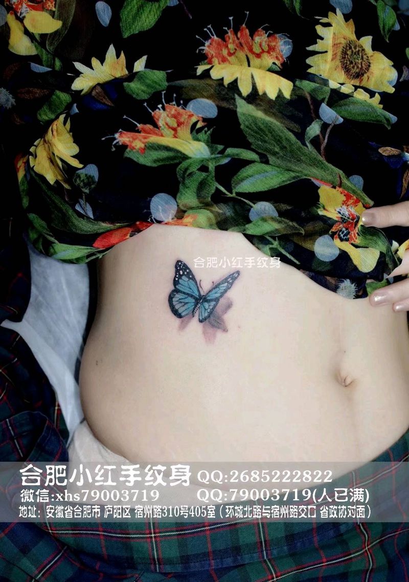 蝴蝶疤痕遮盖。纹身图片