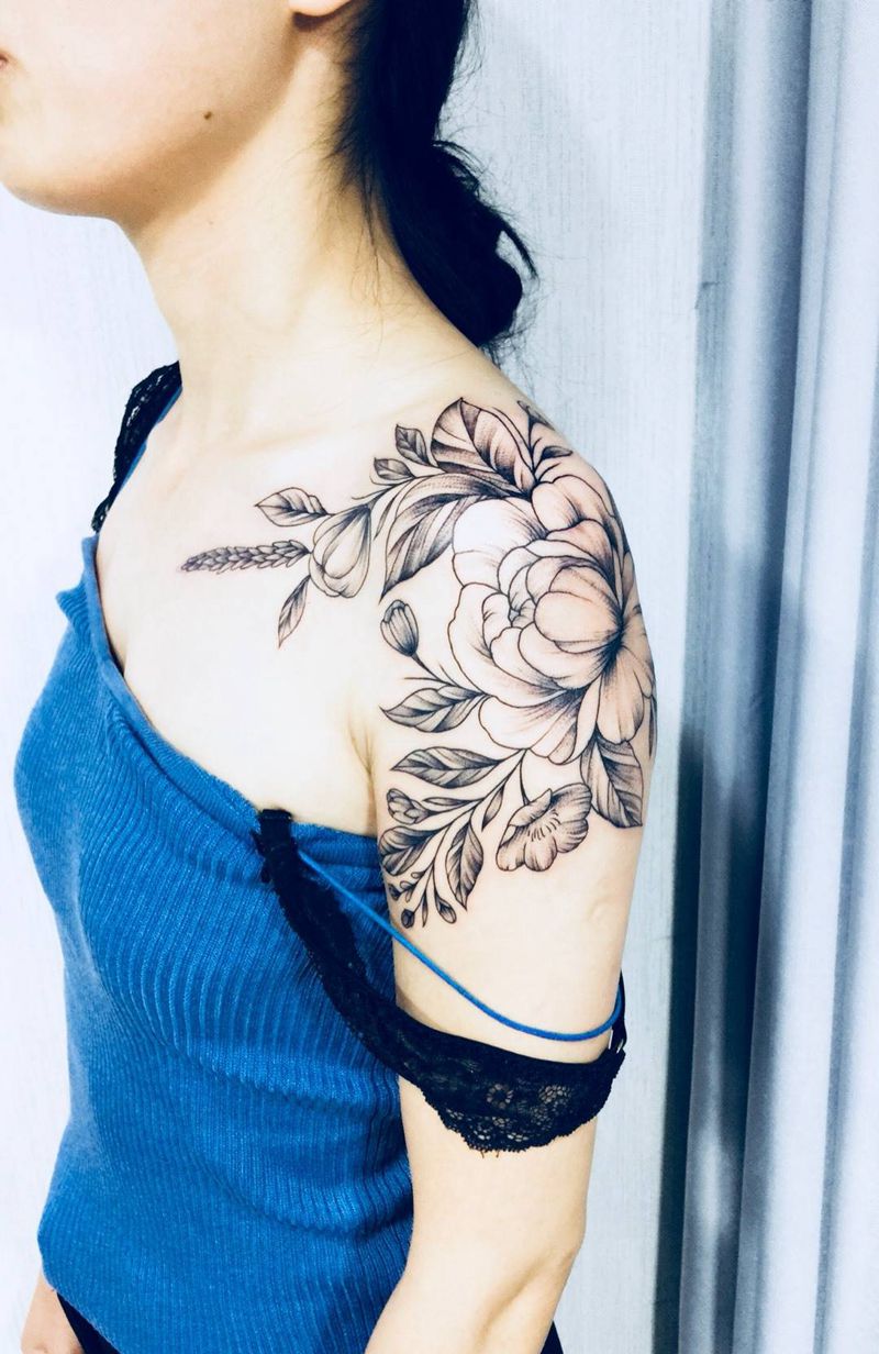 肩花纹身图片