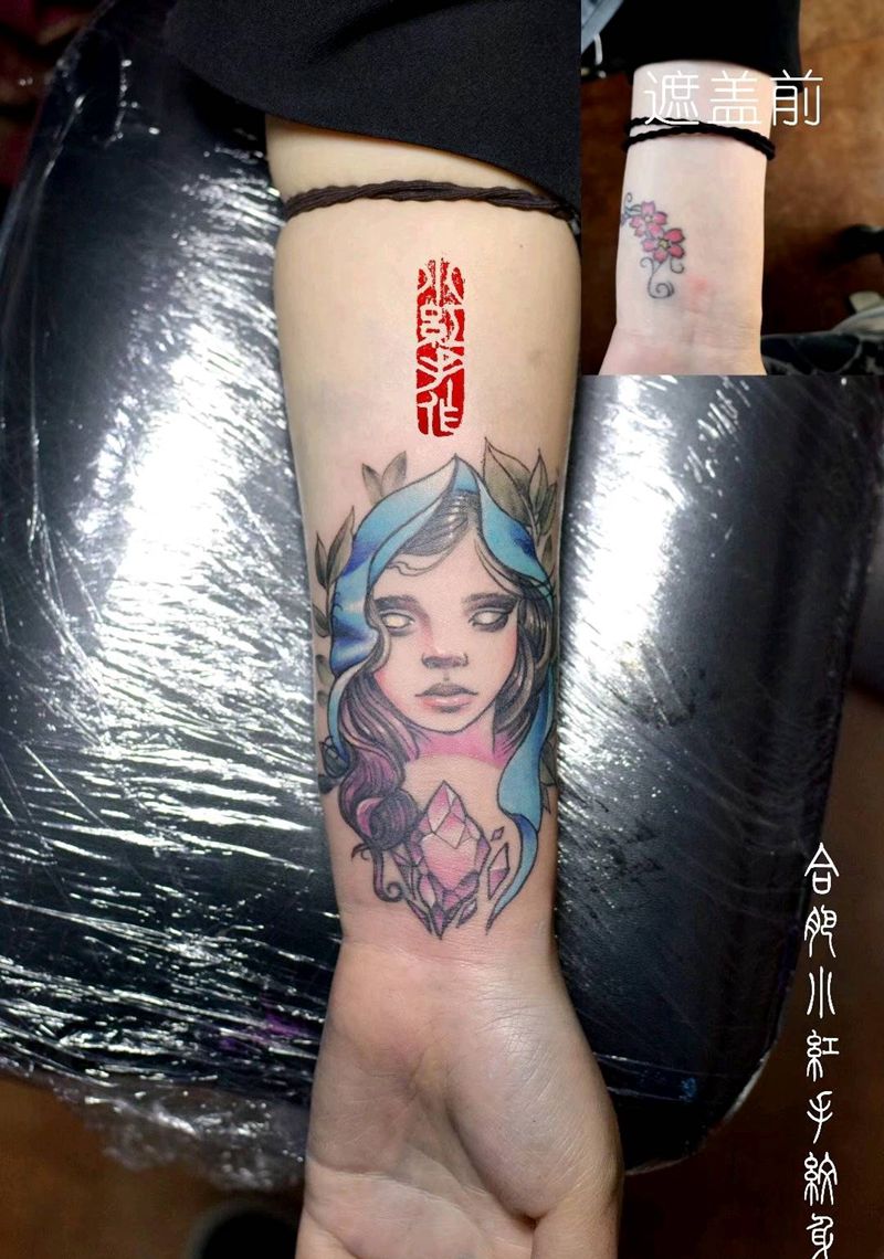 遮盖美女失败纹身纹身图片_手臂New School纹身图案