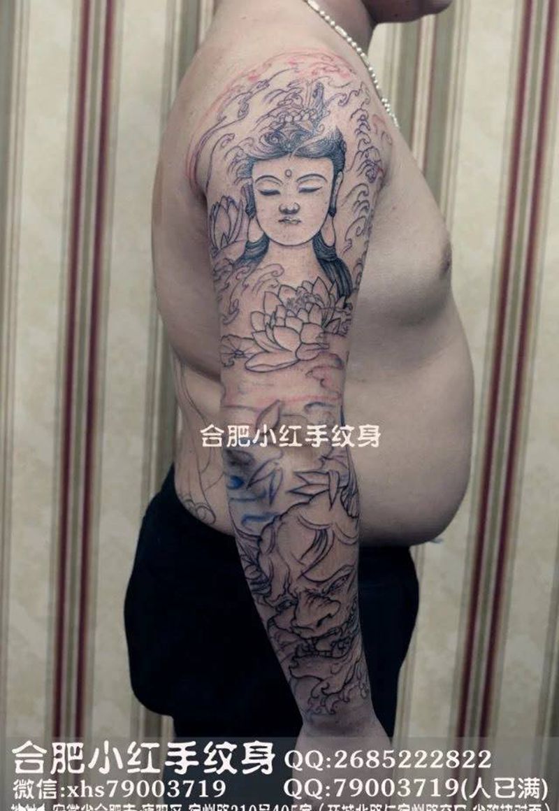 花臂 割线完成纹身图片