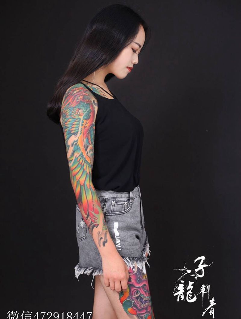 原创作品凤凰花臂完成纹身图片