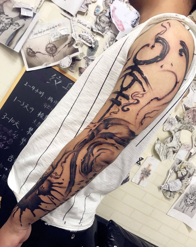 模仿老师泼墨图纹身图片