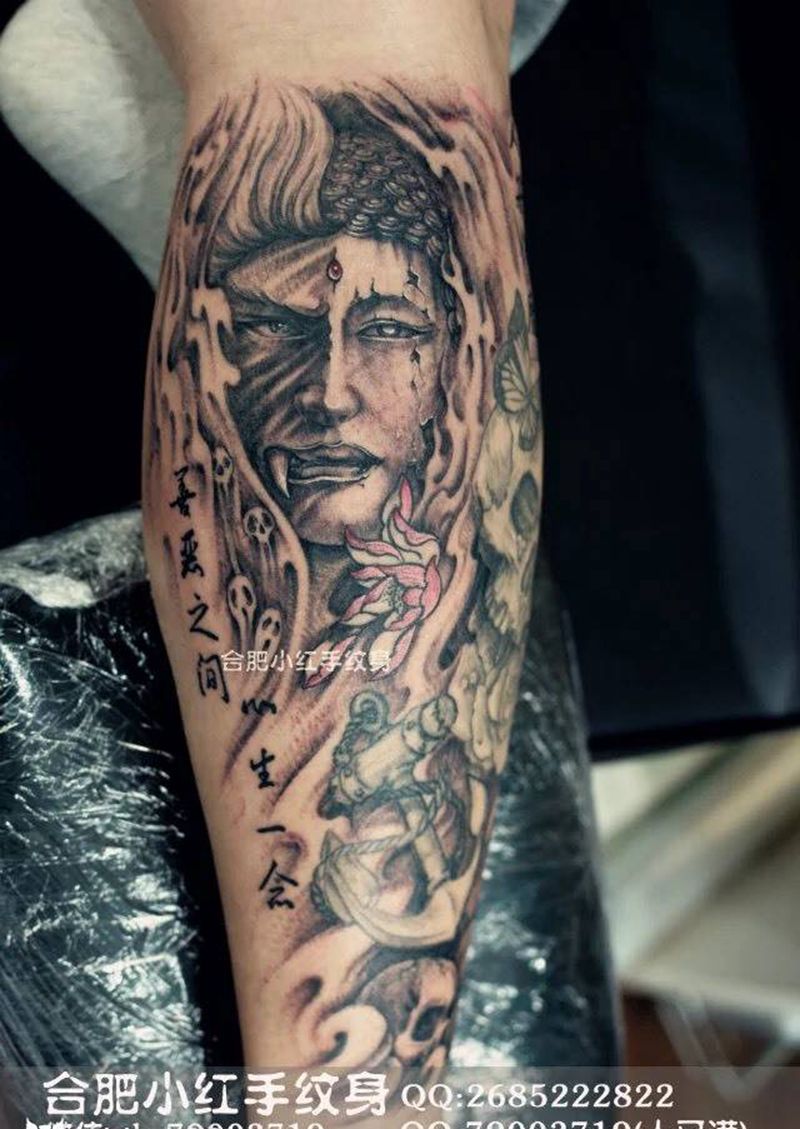 2年前的老图 过来把小腿包了纹身图片