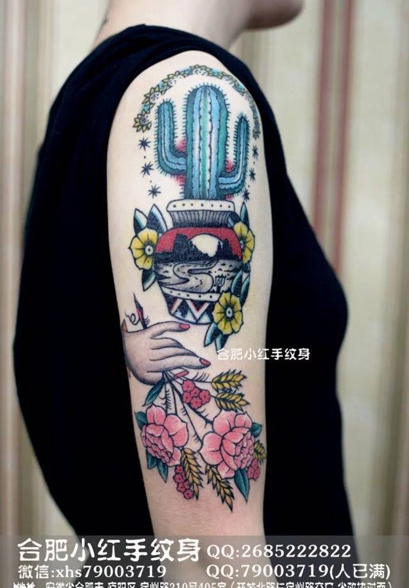 school花臂进行中纹身图片