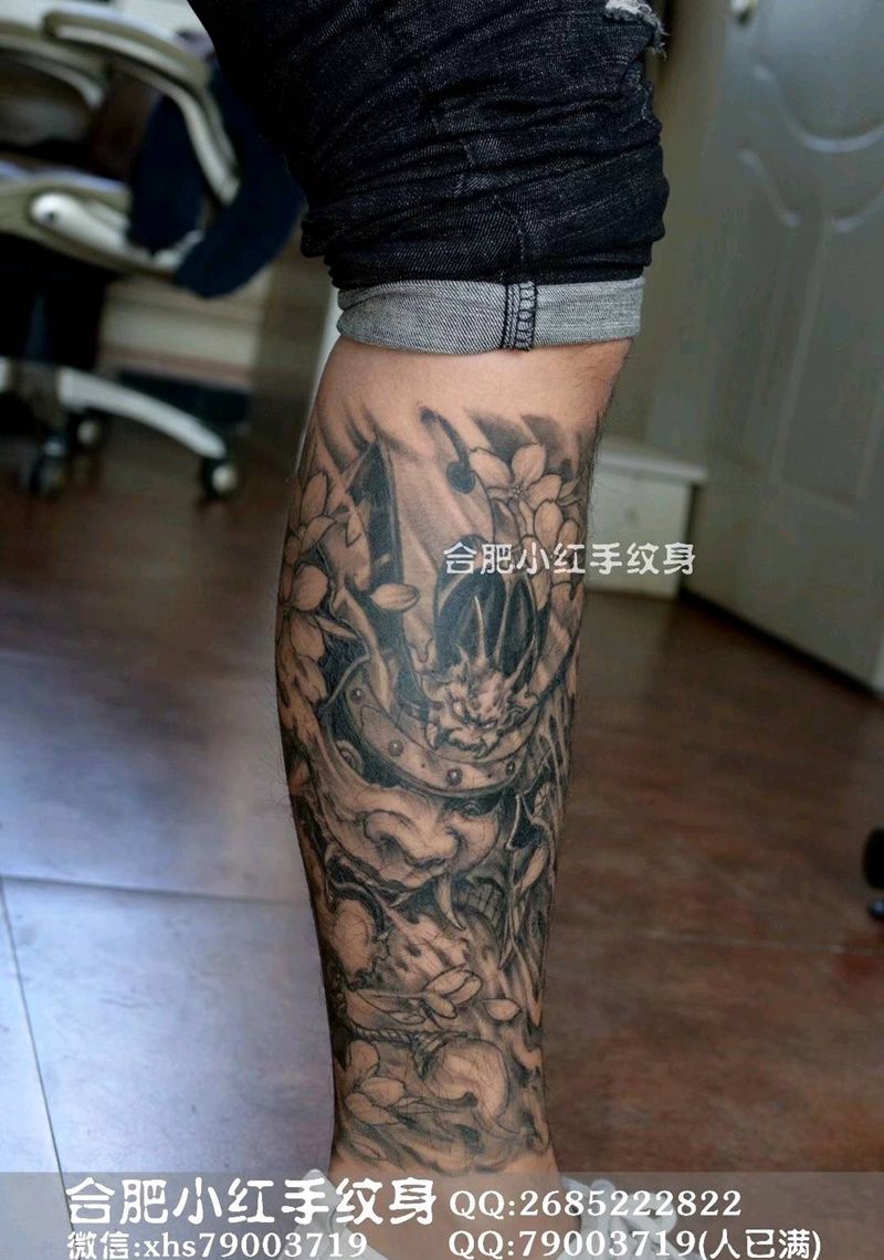 小腿全包，恢复两个月后效果。纹身图片