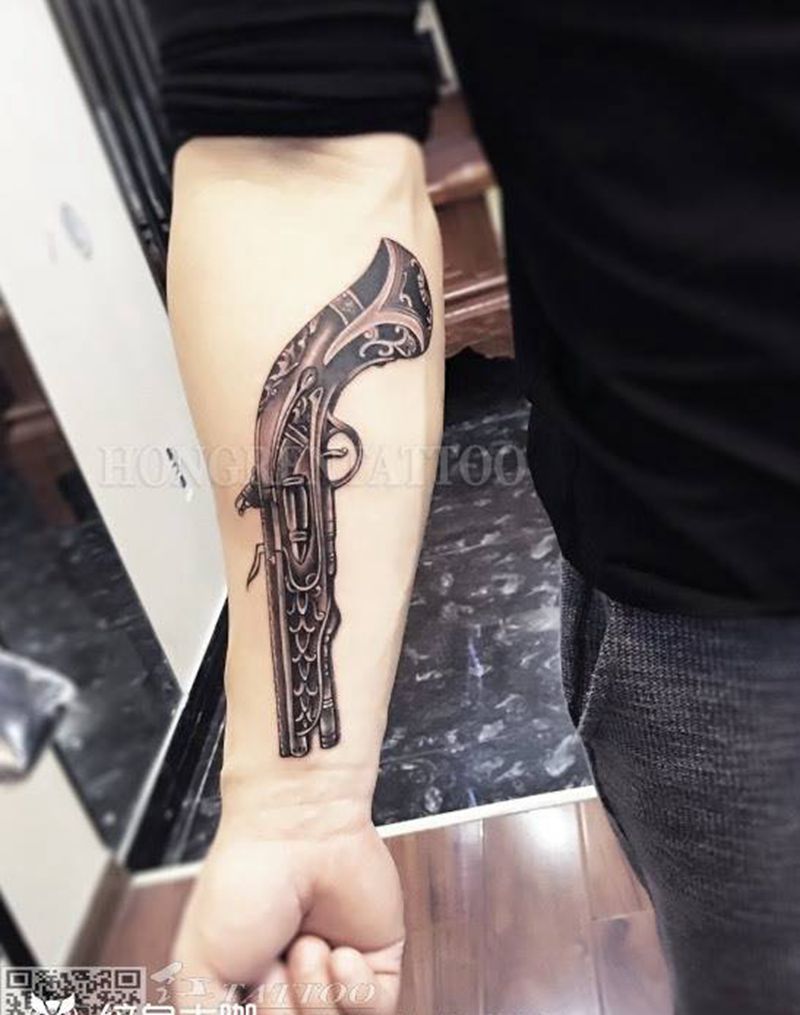 手稿手枪(二)纹身图片