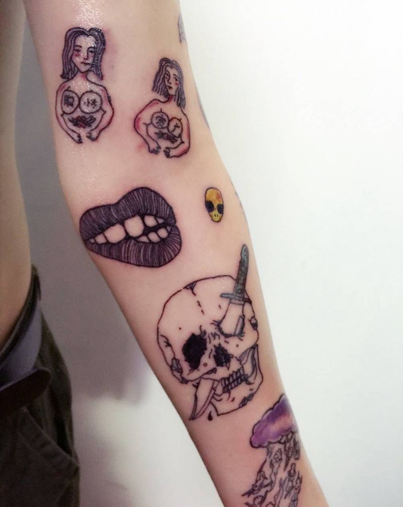 拼school花臂纹身图片