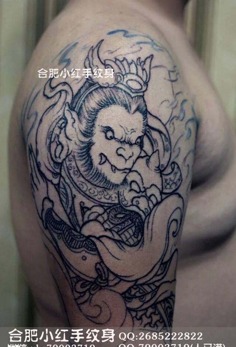 花臂割线完成纹身图片