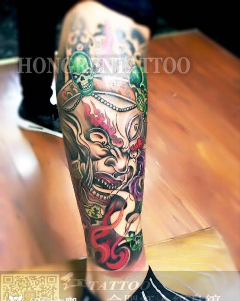 彩色大黑天纹身图片
