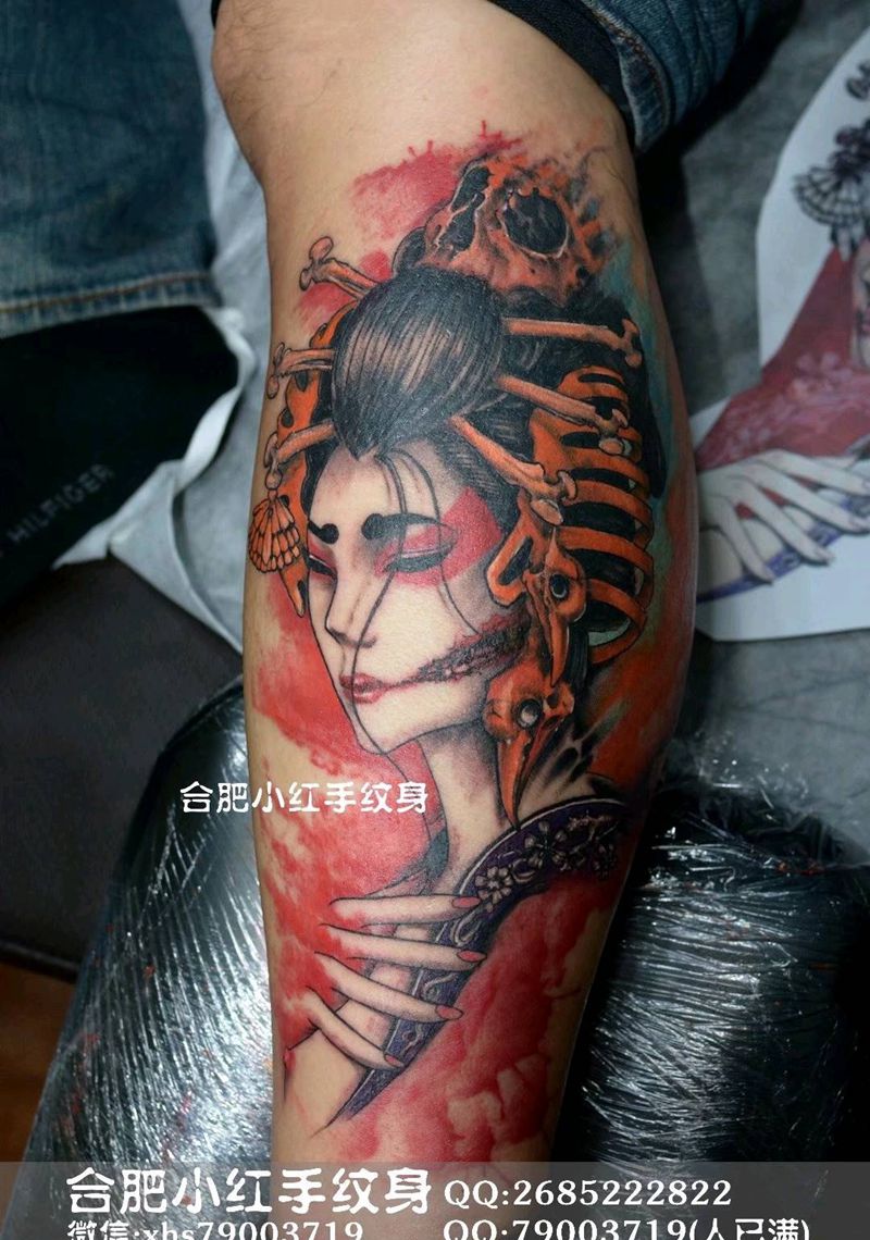 小腿半包 艺妓纹身图片