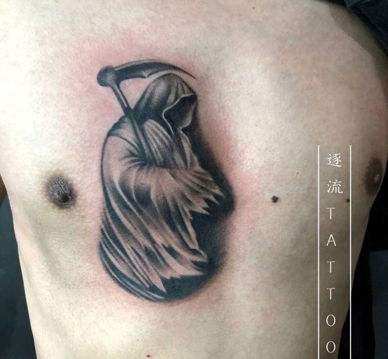 死神来了纹身图片_胸部纹身图案