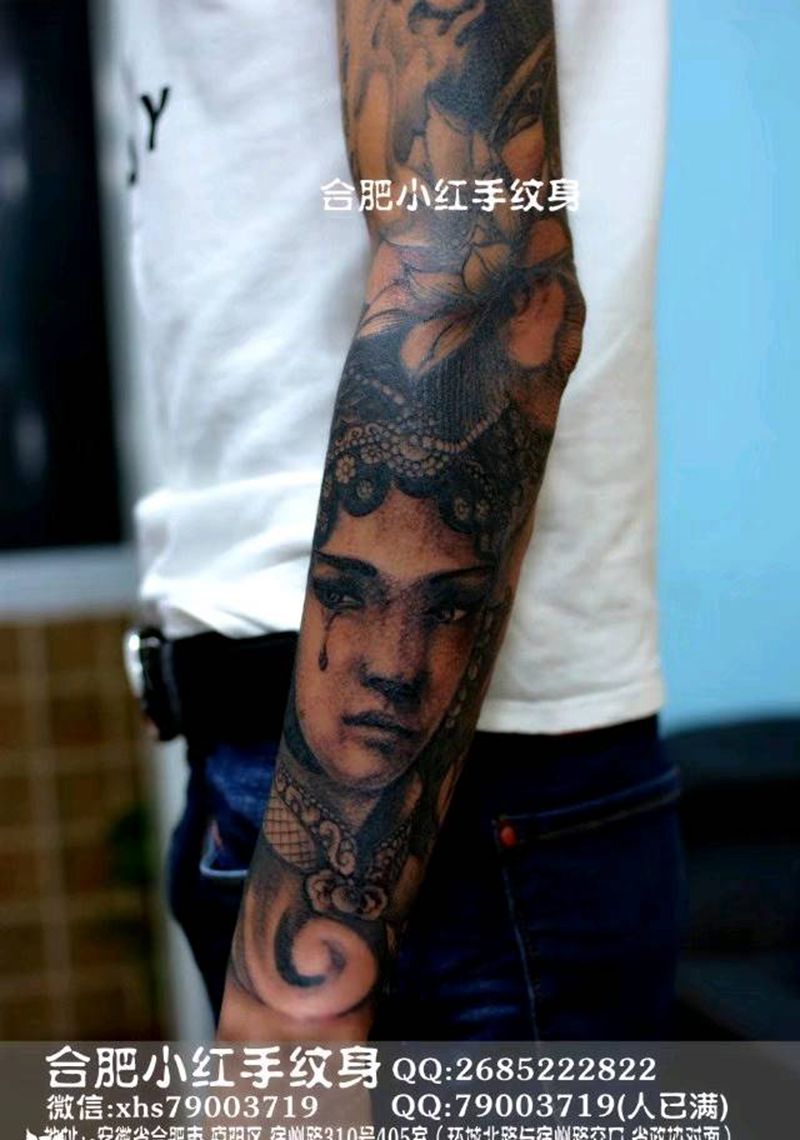花臂基本完成 就差提白。纹身图片