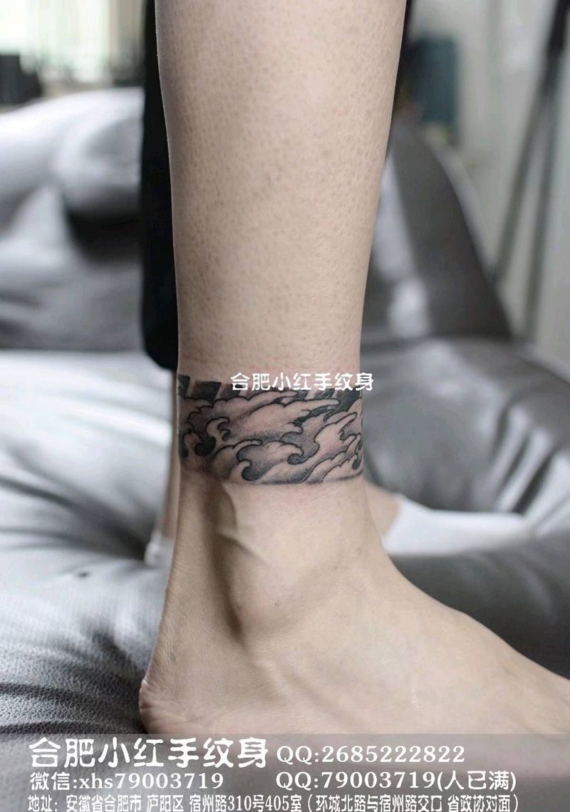 手绘脚环，海浪。纹身图片