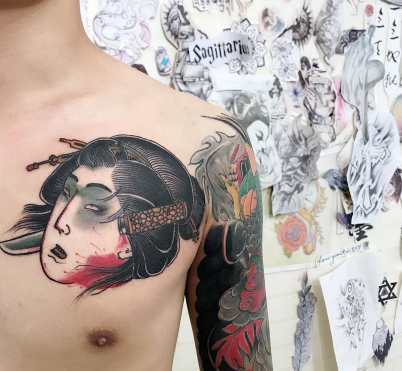 胸口日式纹身图片