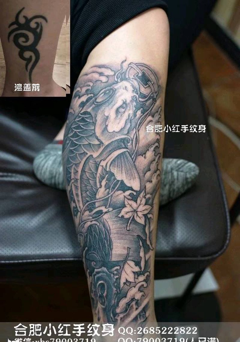 小腿遮盖纹身图片