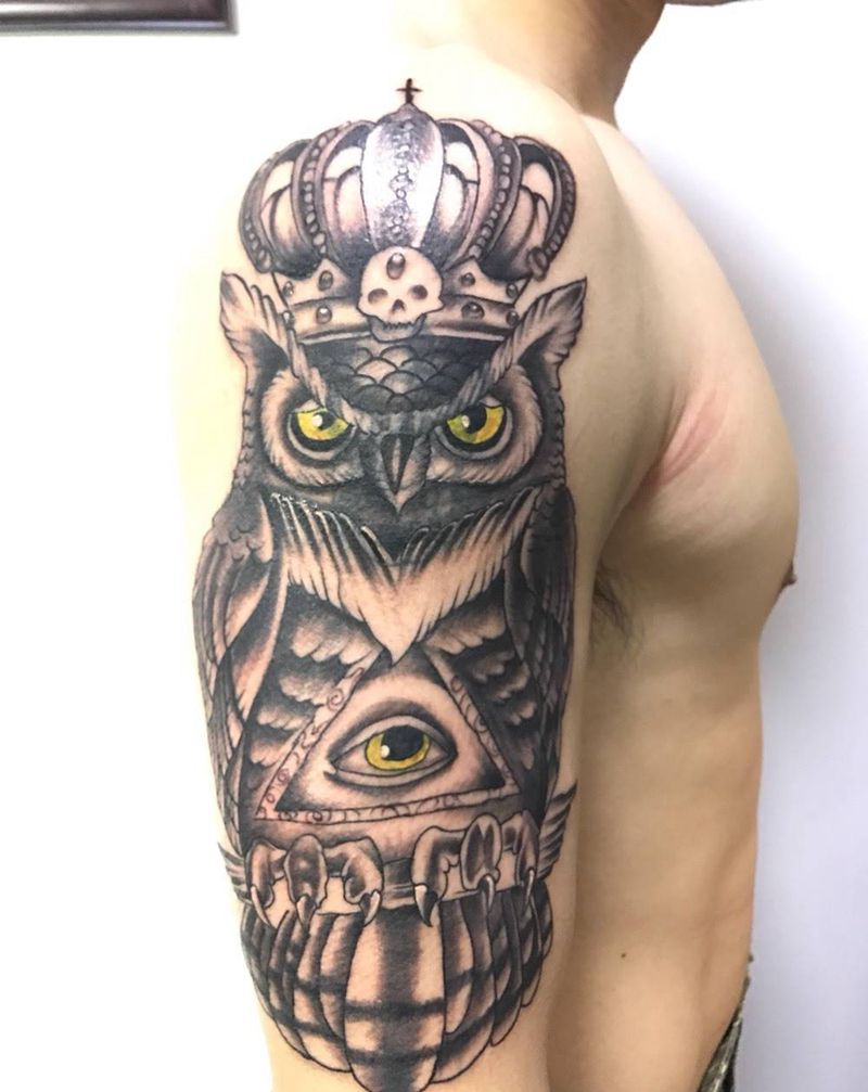 大臂猫头鹰遮盖纹身图片