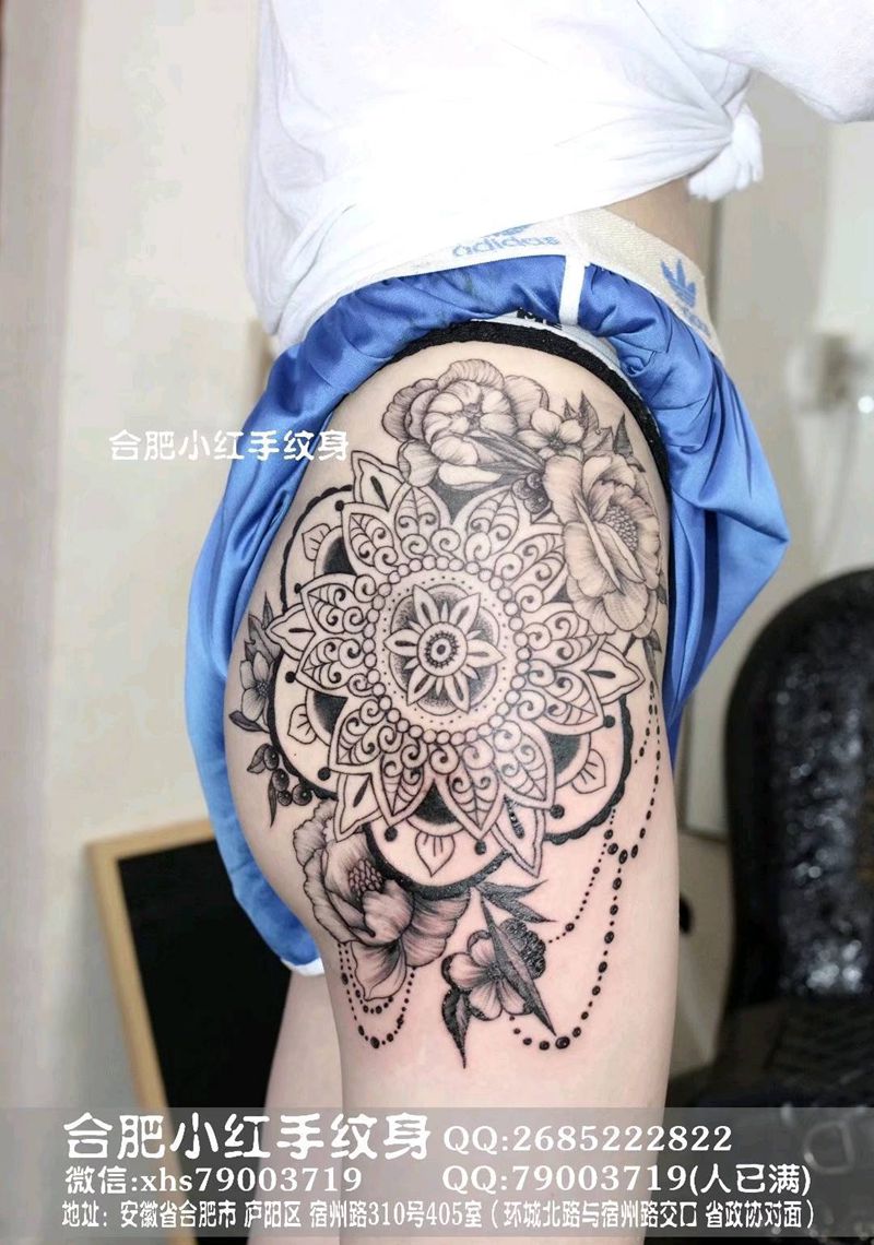 梵花纹身图片_臀部点刺纹身图案