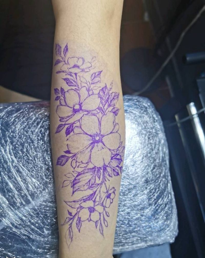 素花纹身图片_手部手臂点刺清新纹身图案