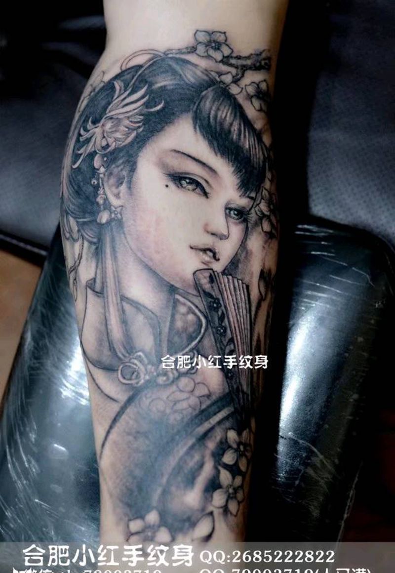 仕女图小腿半包。纹身图片