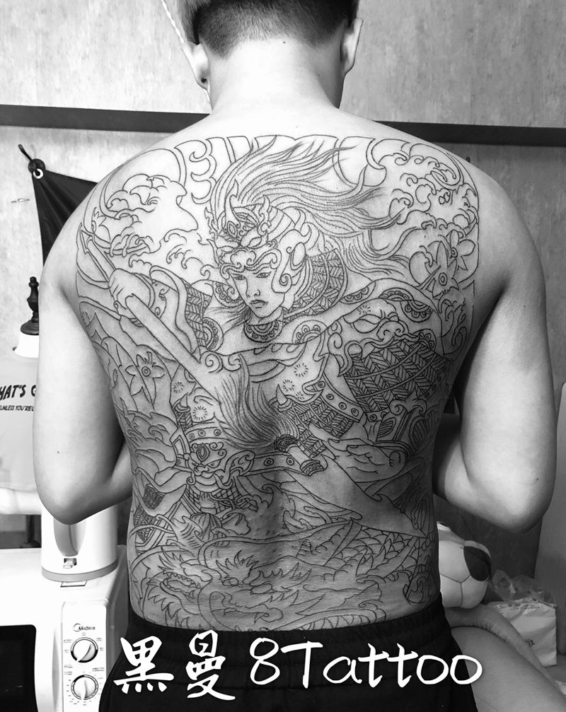 赵子龙纹身图片_背部老传统赵云 满背纹身图案