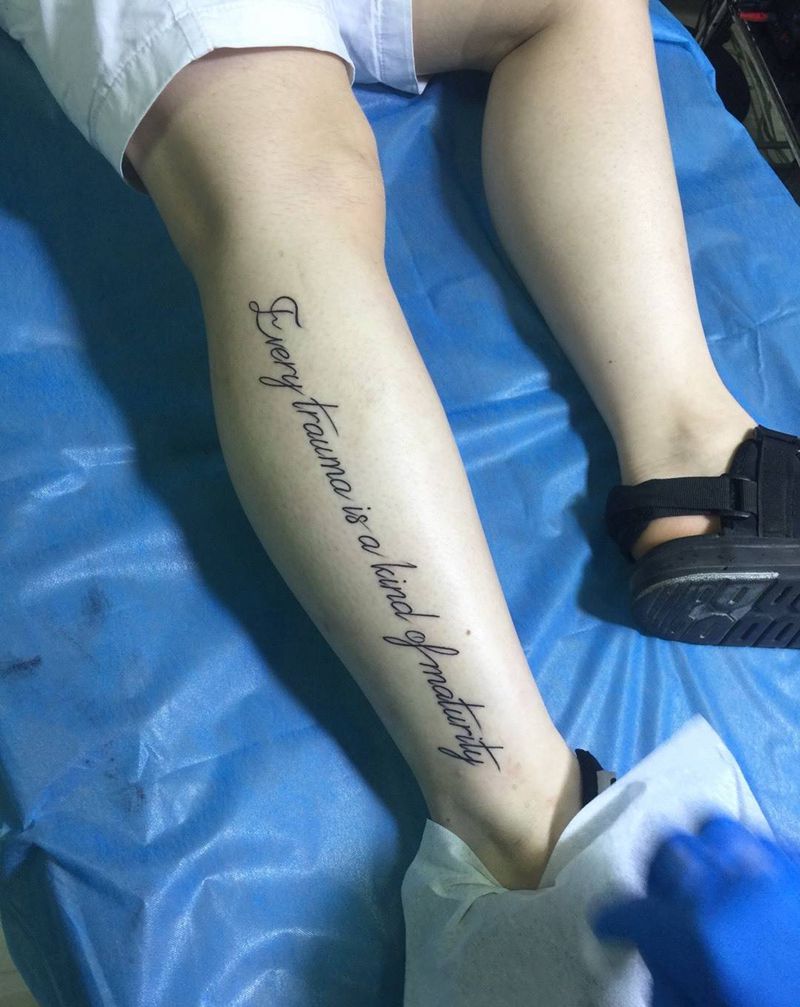 小腿清新英文纹身纹身图片_成品腿部清新字符英文纹身图案