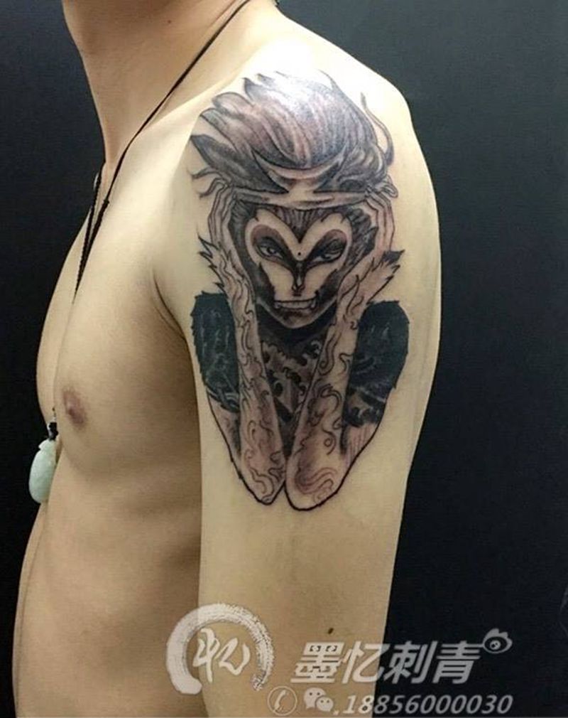 猴子纹身图片_臀部传统人物纹身图案