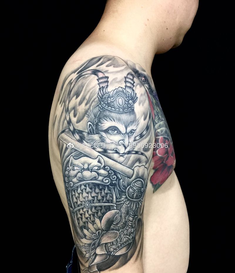 齐天大圣纹身图片_手臂老传统齐天大圣孙悟空纹身图案