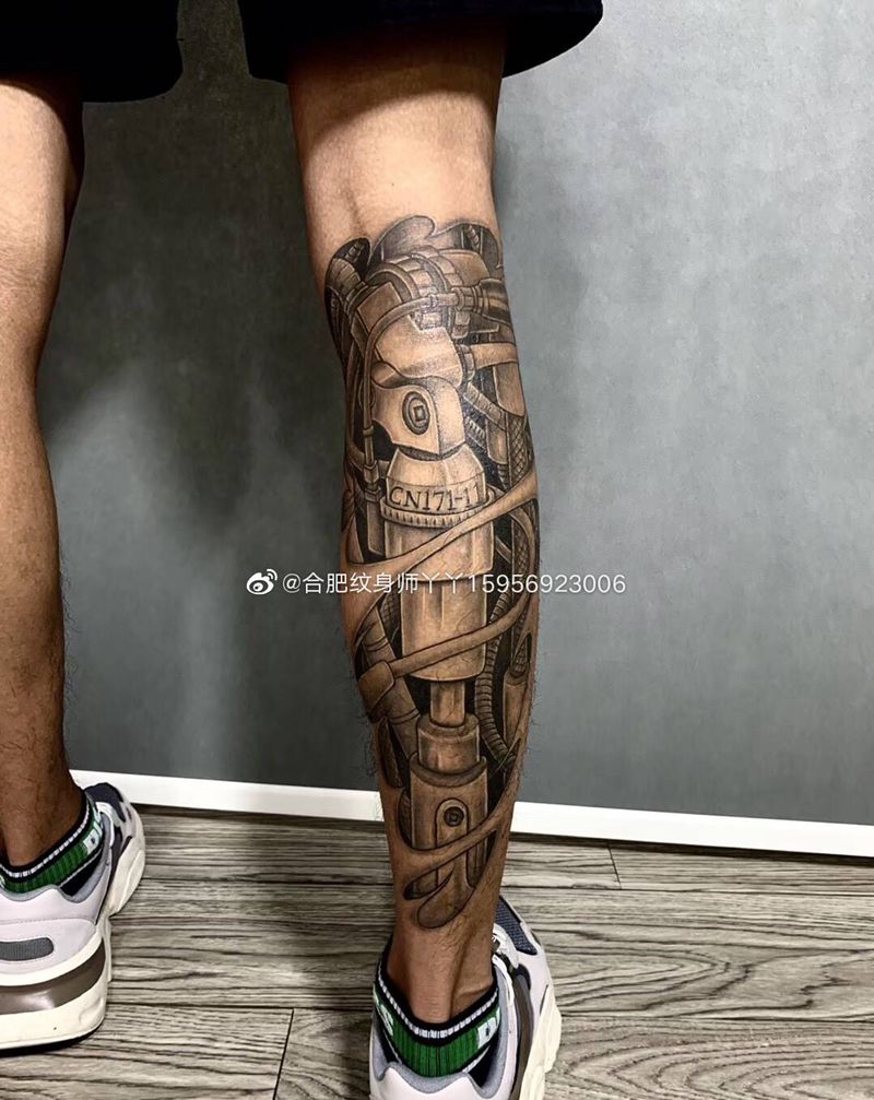 机械风纹身图片_腿部New School机械纹身图案