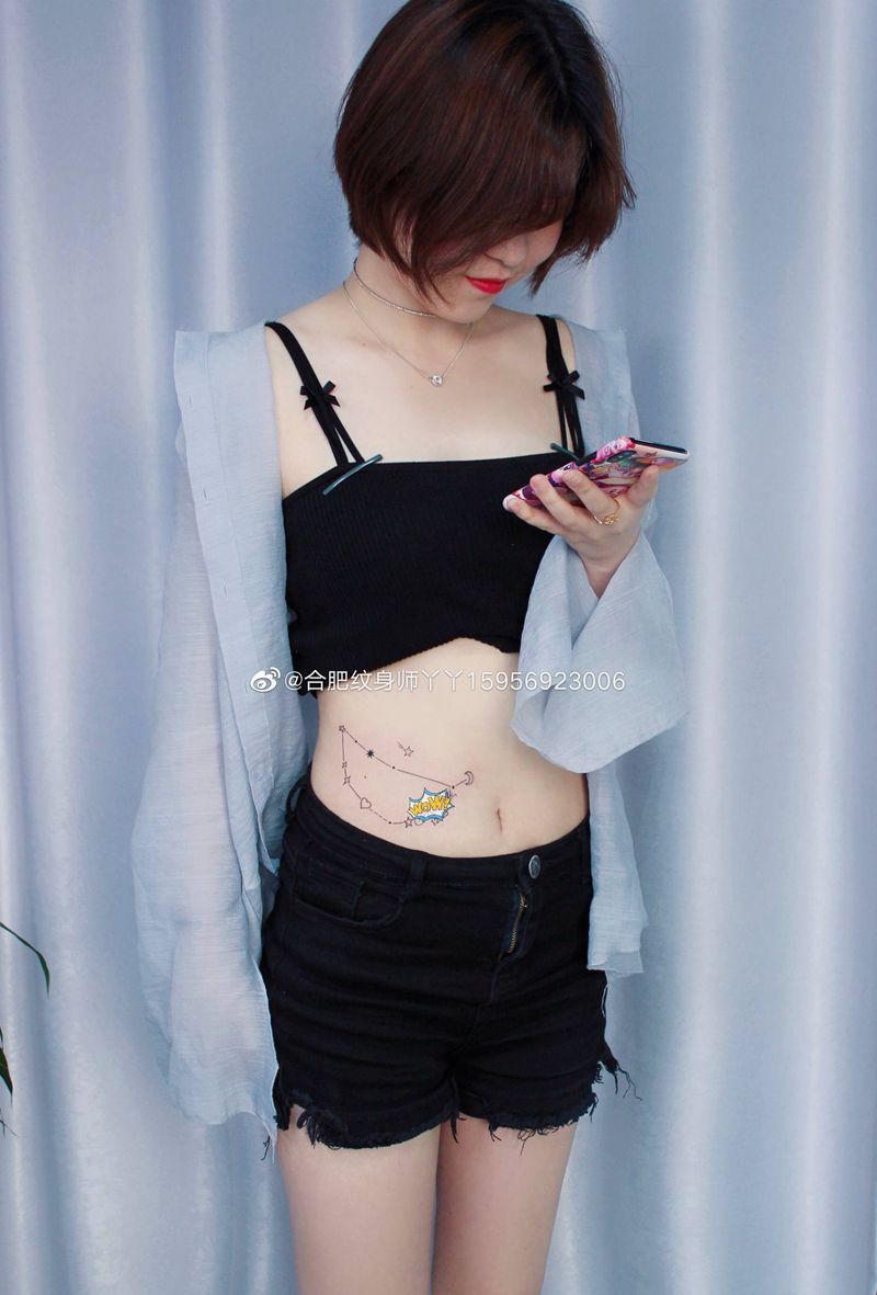 侧腰星座图纹身图片_腰部几何星座女生侧腰纹身图案