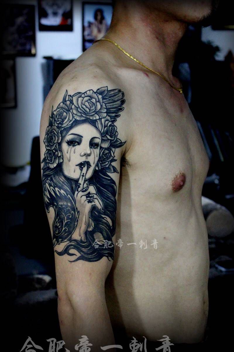 欧美风女郎纹身图片_手臂欧美人物纹身图案