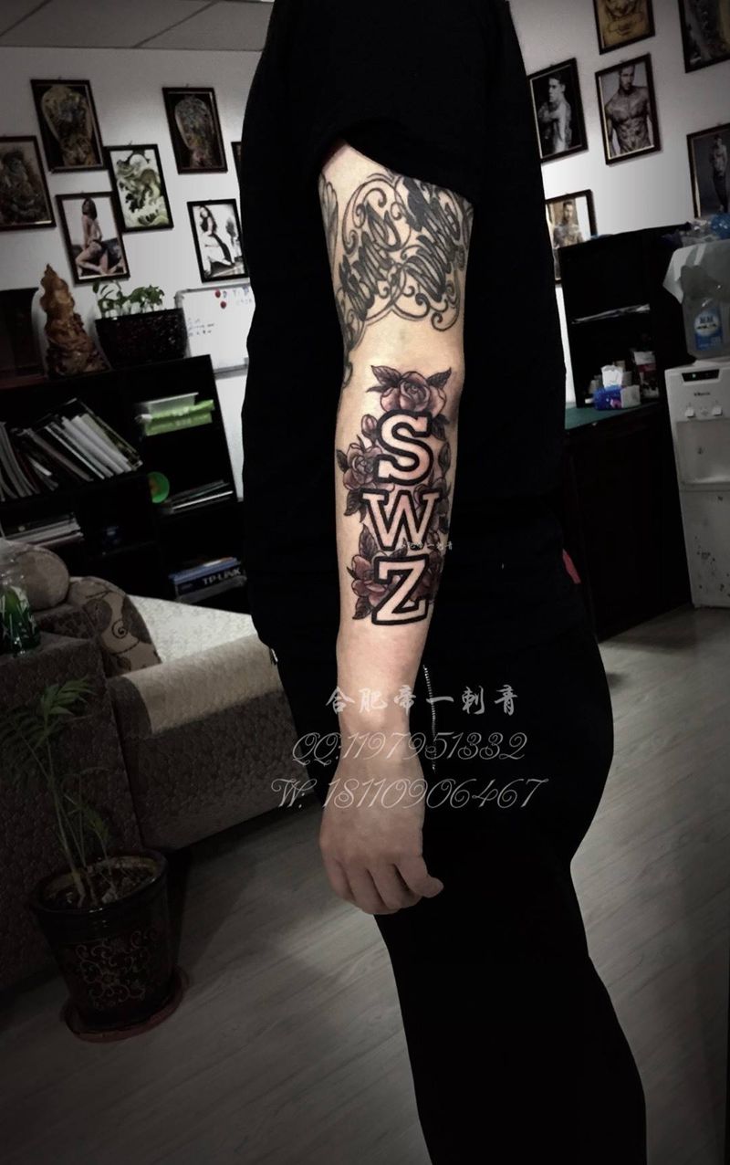 小手臂英文刺青纹身图片_手臂欧美字符成品纹身图案
