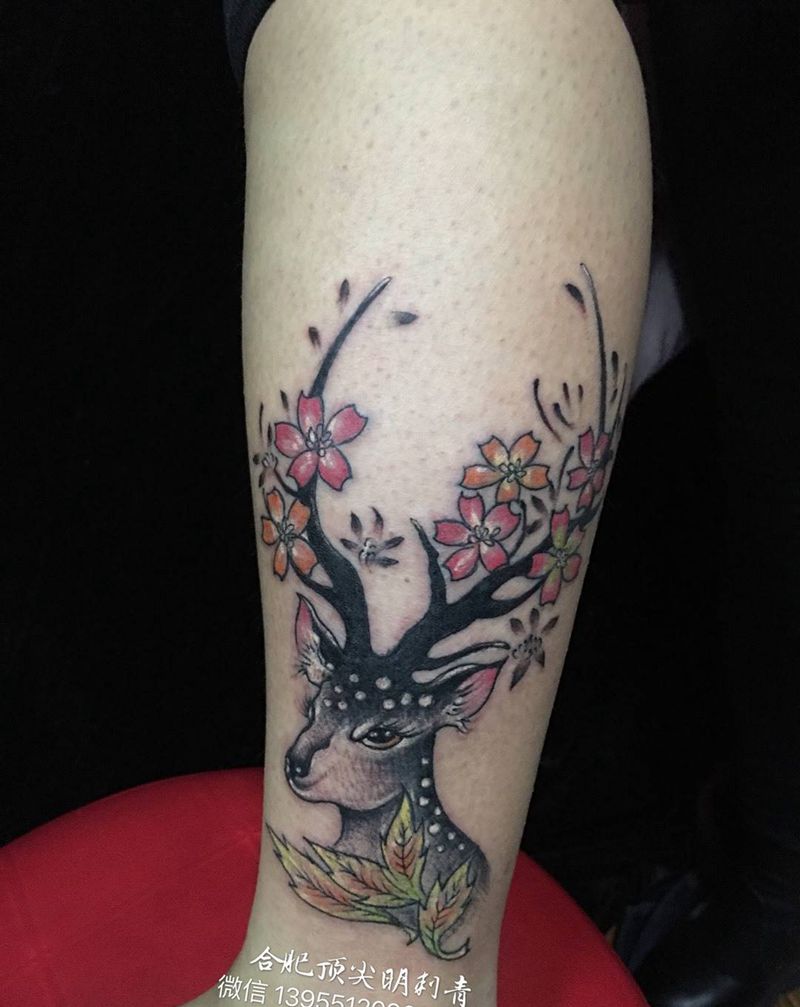 梅花鹿、小清新纹身图片