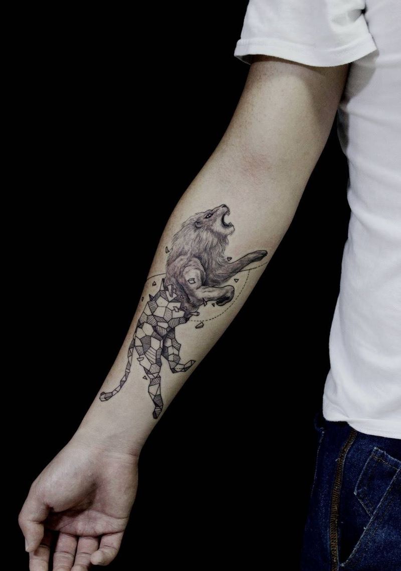 几何狮子纹身图片