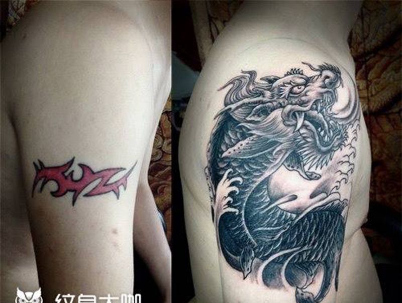 鳌鱼遮盖老纹身纹身图片