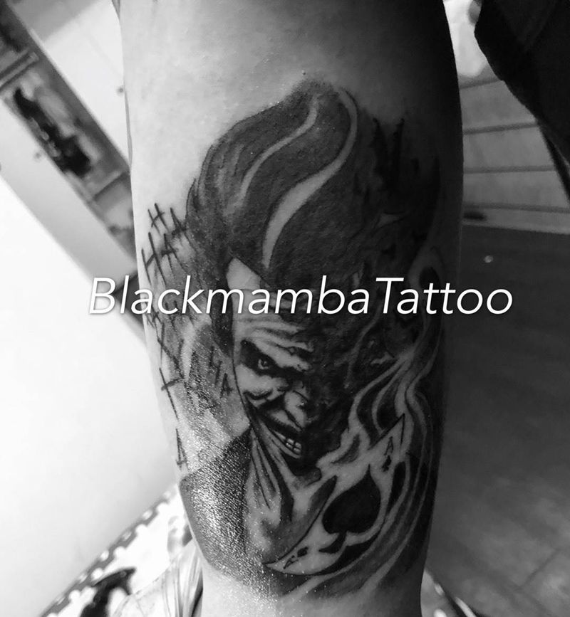 A小丑纹身图片_手臂欧美写实小丑人物纹身图案