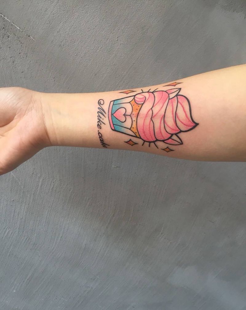 饭后甜点，小蛋糕纹身图片_成品手臂欧美清新写实静物贴纸纹身图案