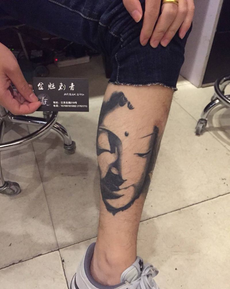 佛像纹身图片_成品腿部欧美国画人物鬼神宗教纹身图案