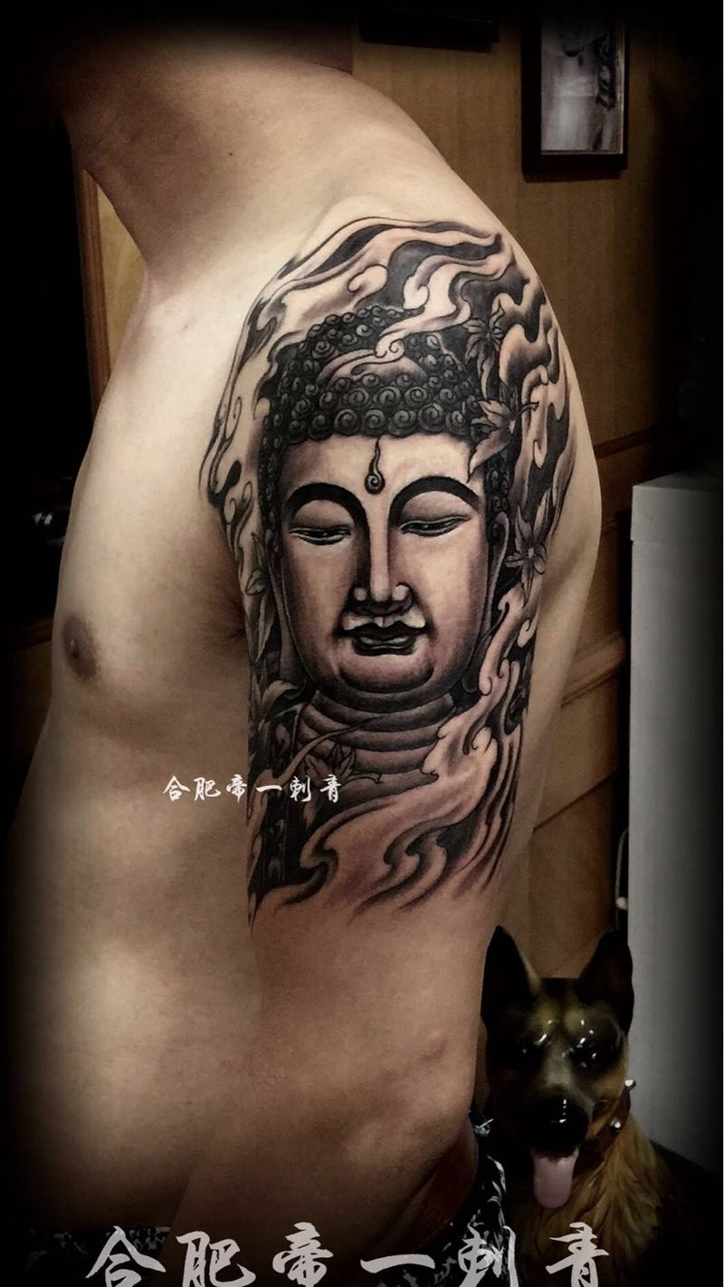 佛首纹身图片_成品手臂传统宗教纹身图案