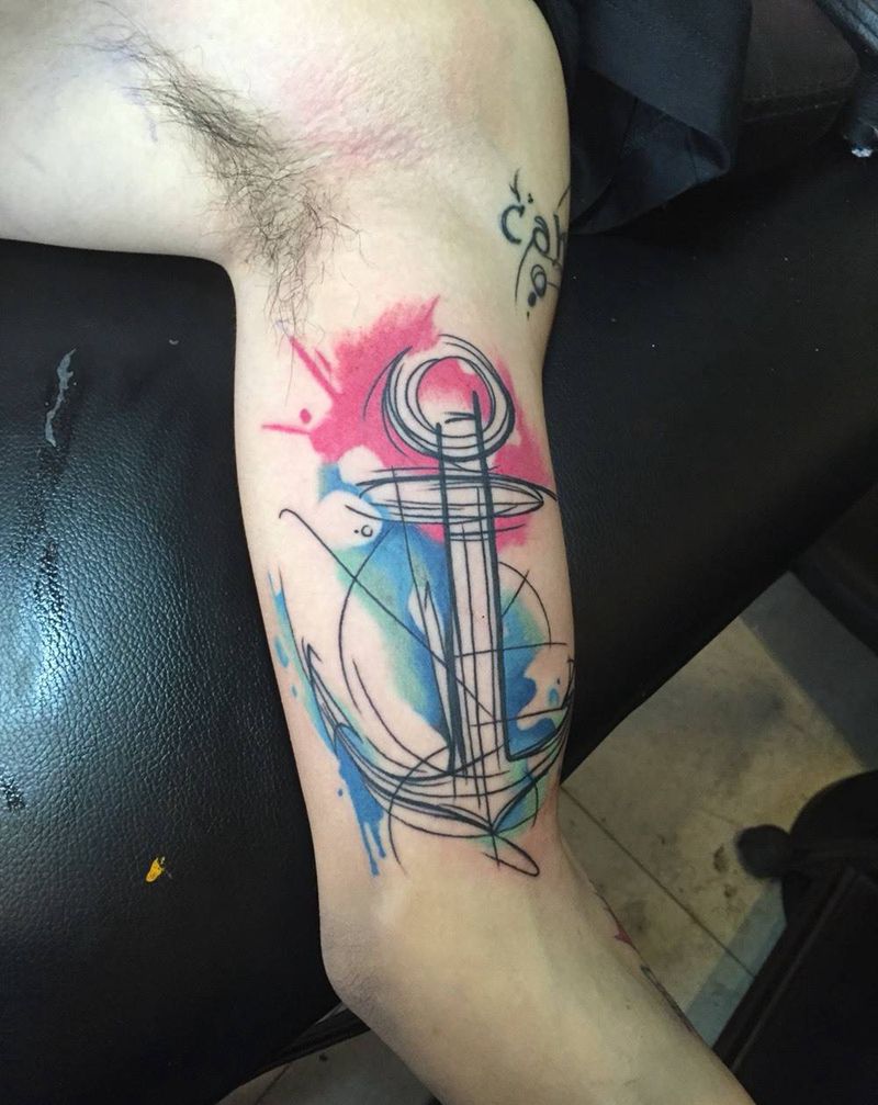 涂鸦船锚纹身图片_成品手臂欧美静物清新纹身图案