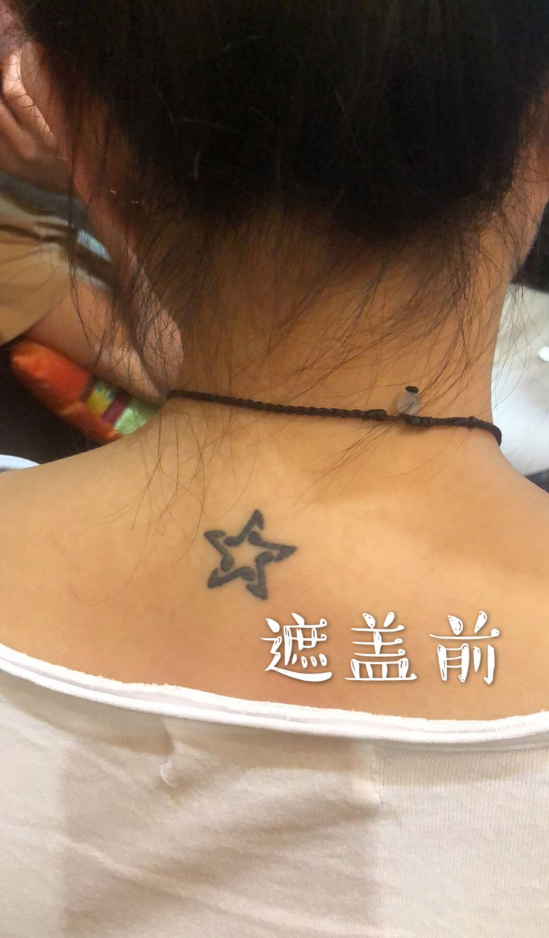 坠落的星星纹身图片_成品颈部图腾纹身图案