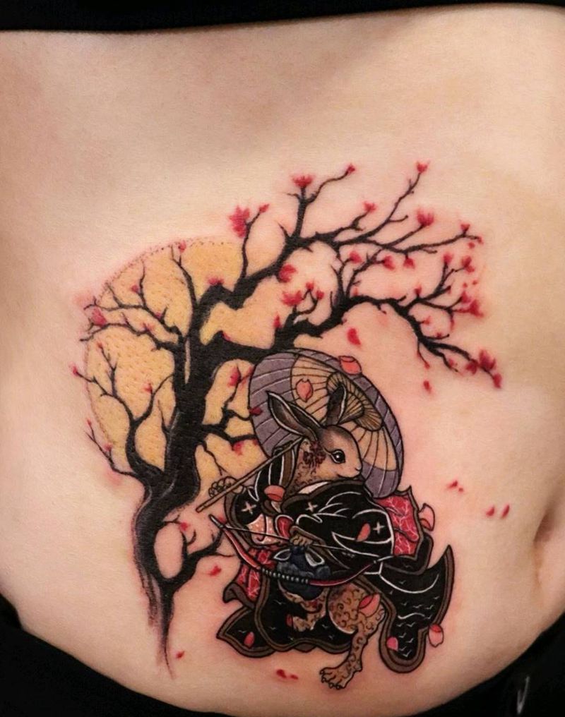 兔子纹身图片_腹部New School纹身图案